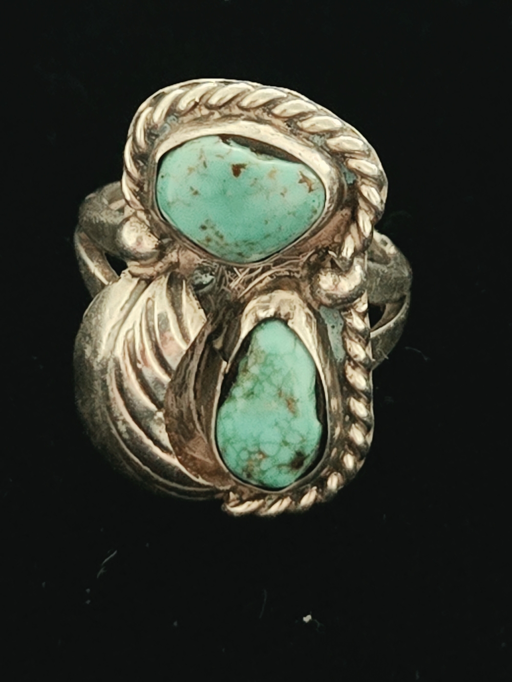 Sterling Silver Turquoise Teardrop Double Stone Ring